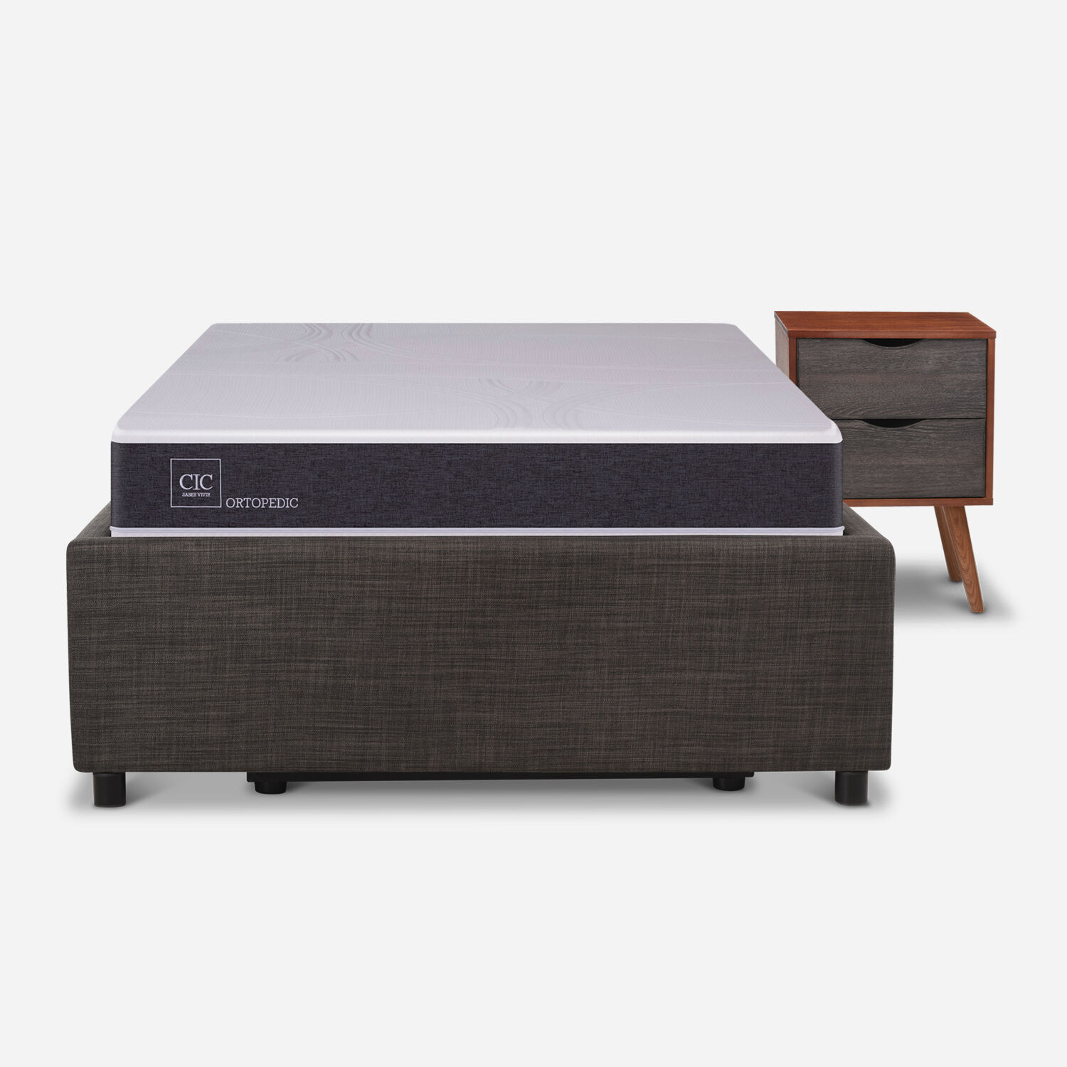 Cama Space Box 1,5 Plazas Ortopedic + Velador N&iacute;ger