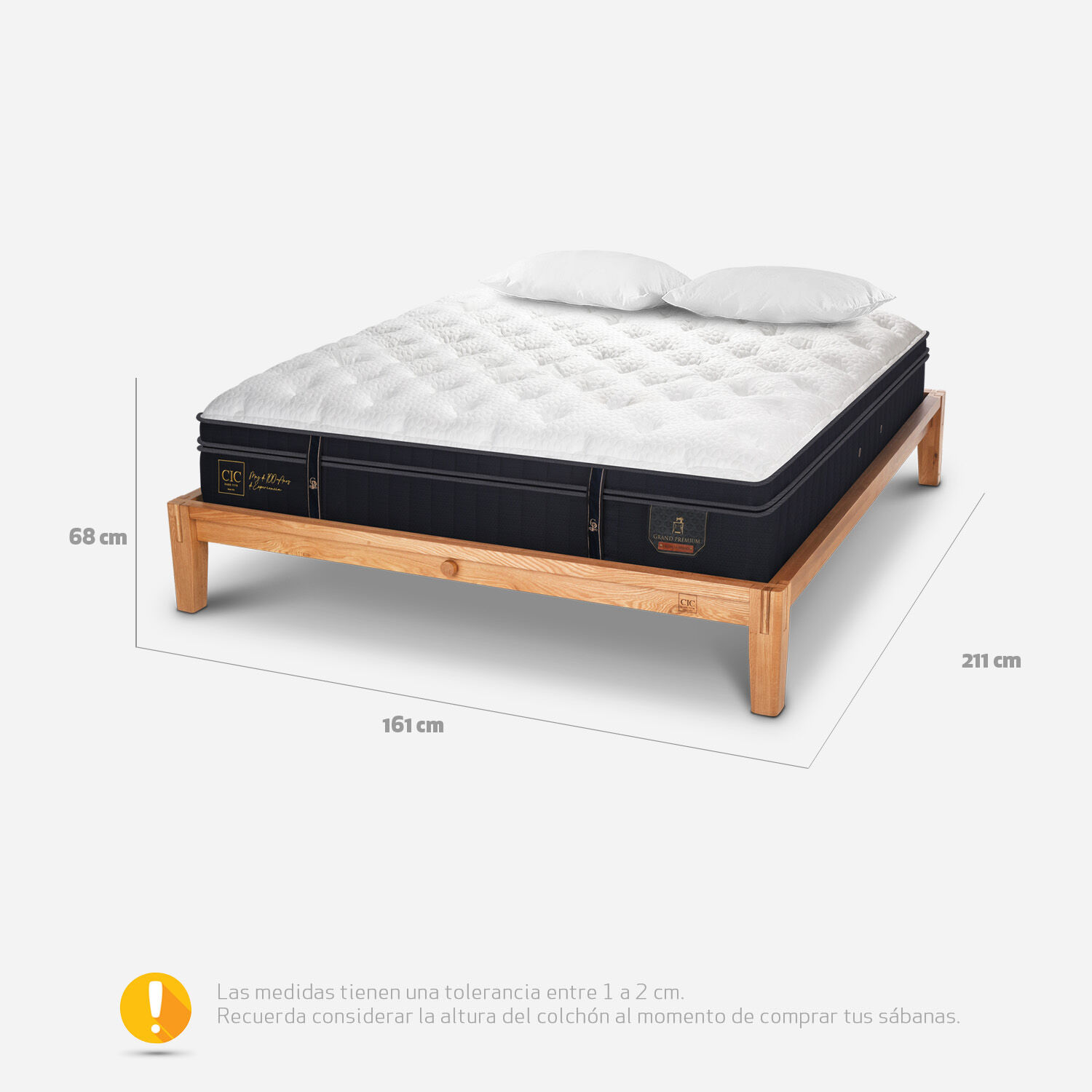 Cama Oak 2 Plazas Grand Premium + Almohadas