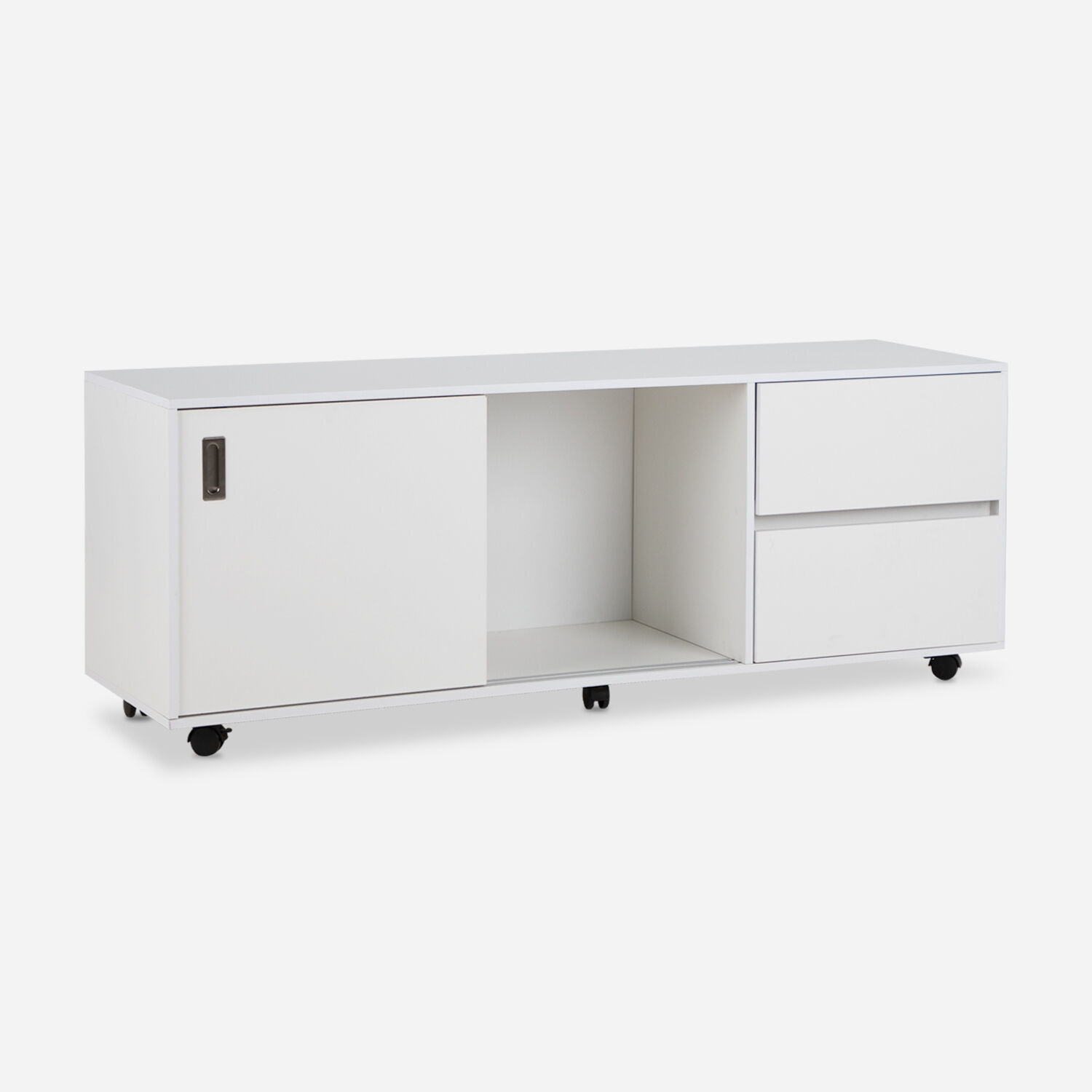 Rack Tv 70" Nash Con Ruedas 2 Puertas 2 Cajones Blanco