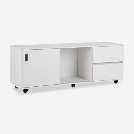 Rack Tv 70" Nash Con Ruedas 2 Puertas 2 Cajones Blanco