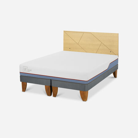Cama Europea 2 Plazas Excellence Plus Base Dividida + Respaldo Villarrica Mostaza