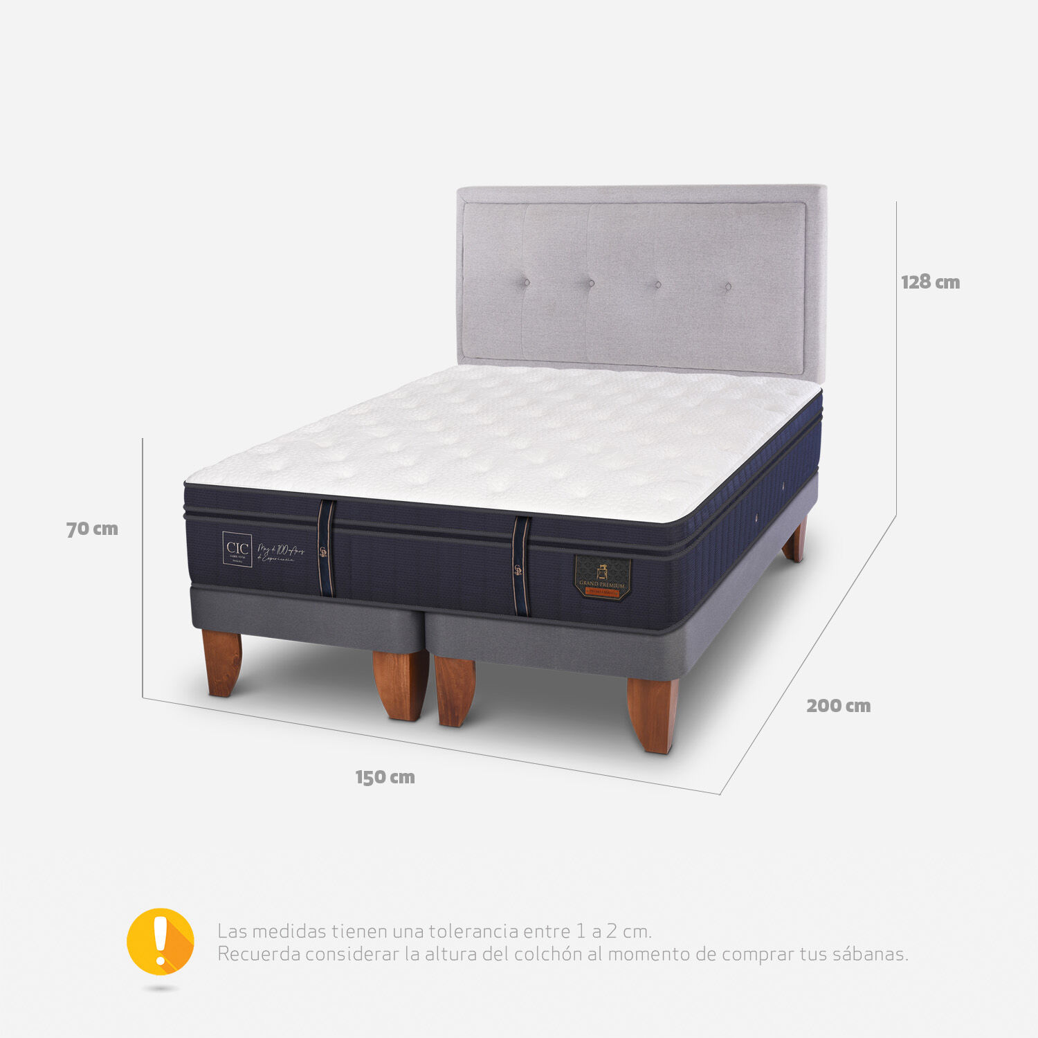 Cama Europea 2 Plazas Grand Premium Base Dividida + Respaldo Ganges