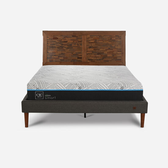 Cama Europea Curve 2 Plazas Smart Green + Respaldo Antique