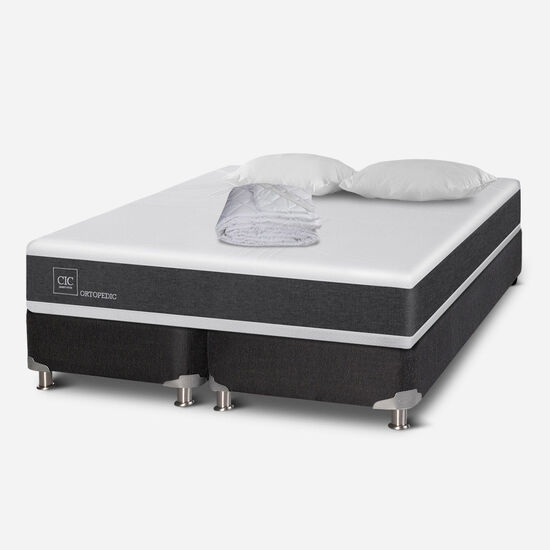 Box Spring 2 Plazas Ortopedic Base Dividida 5 Zonas + Almohadas + Cubrecolchón