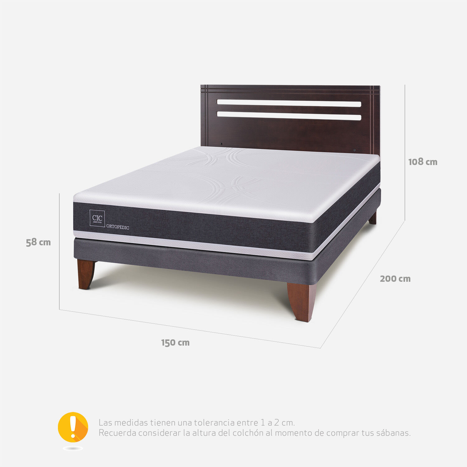 Cama Europea 2 Plazas Base Normal Ortopedic + Respaldo Múnich