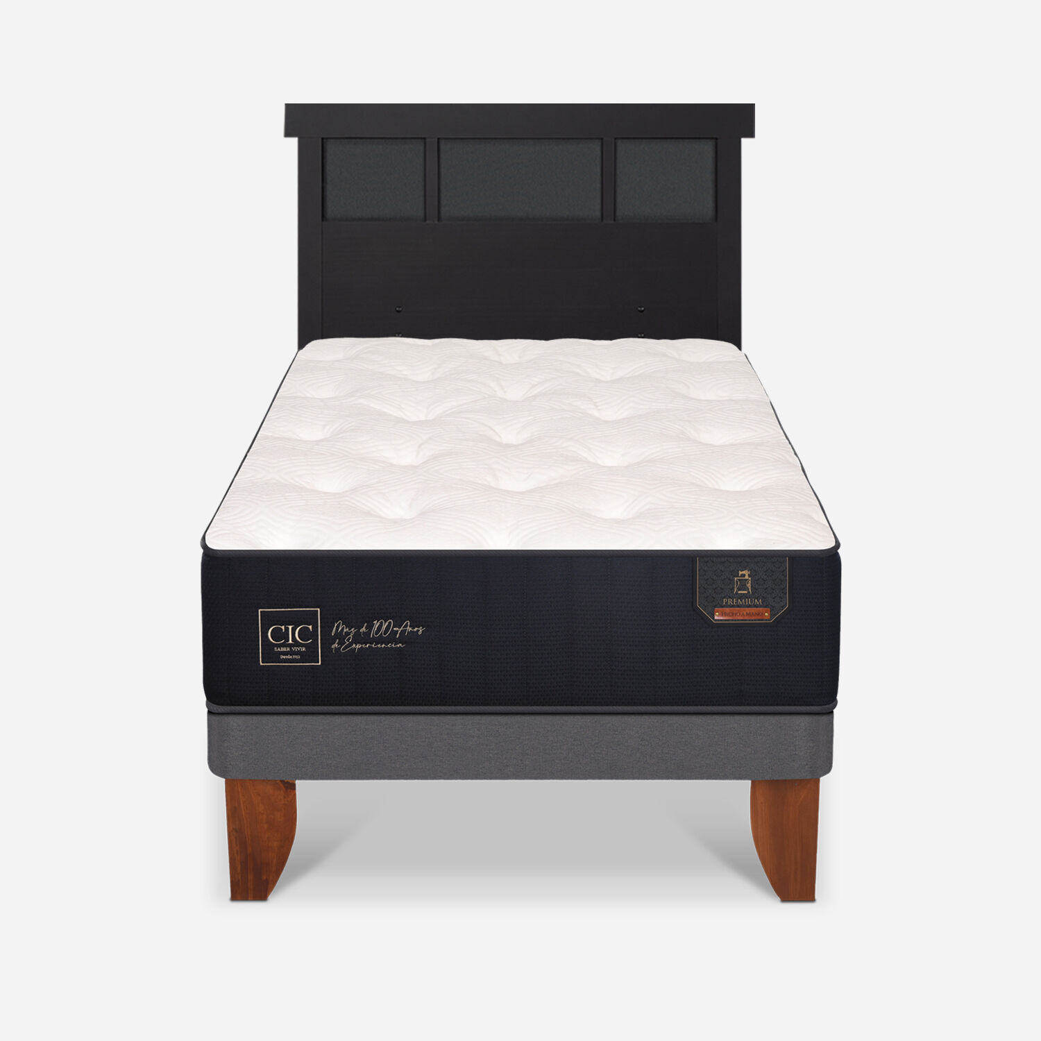 Cama Europea 1,5 Plazas Premium + Respaldo Dublín Negro