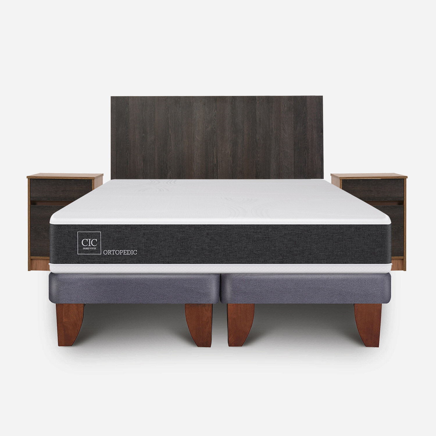 Cama Europea 2 Plazas Ortopedic Base Dividida + Set Espresso