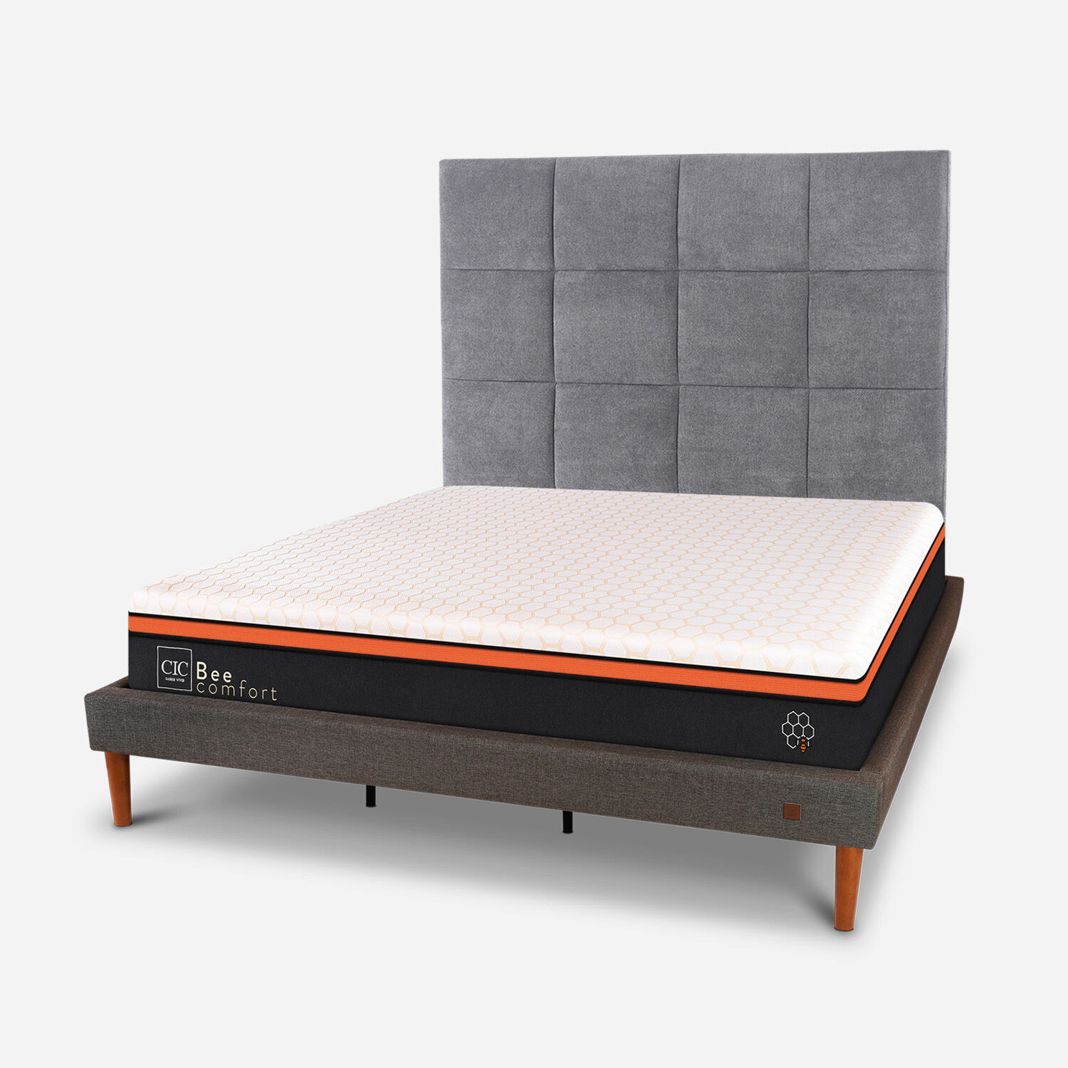 Cama Europea Curve King Bee Comfort + Respaldo T&aacute;mesis