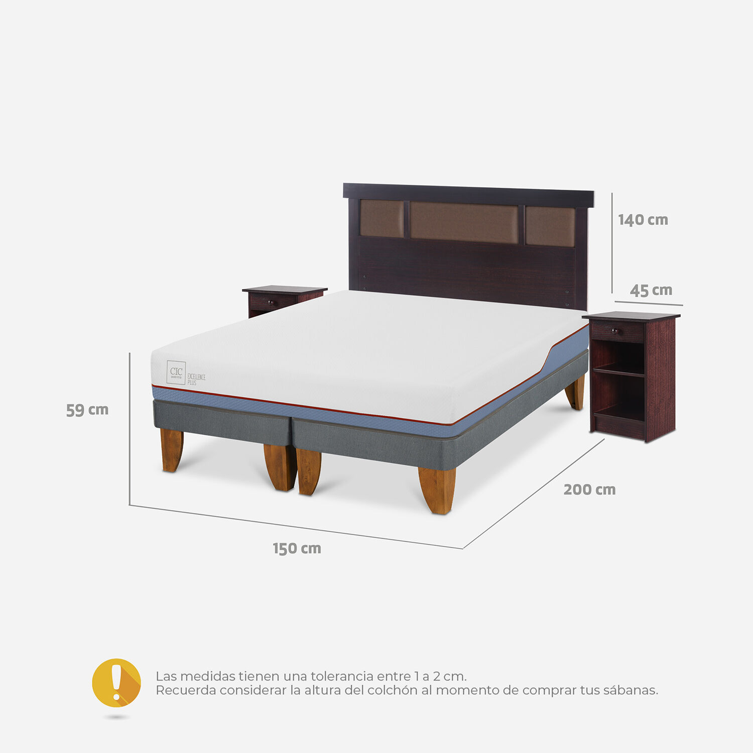 Cama Europea 2 Plazas Excellence Plus Base Dividida + Set Dublín Chocolate