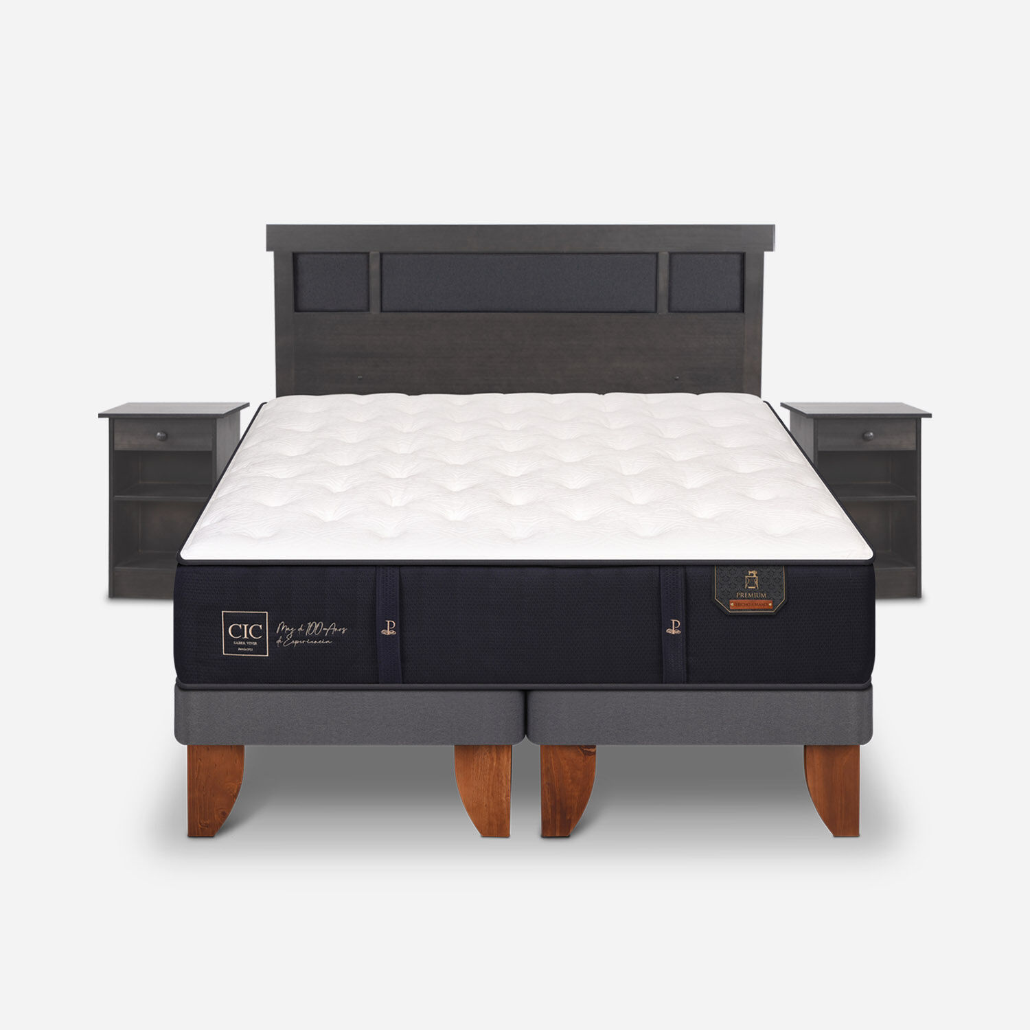 Cama Europea King Premium + Set Dublín Gris
