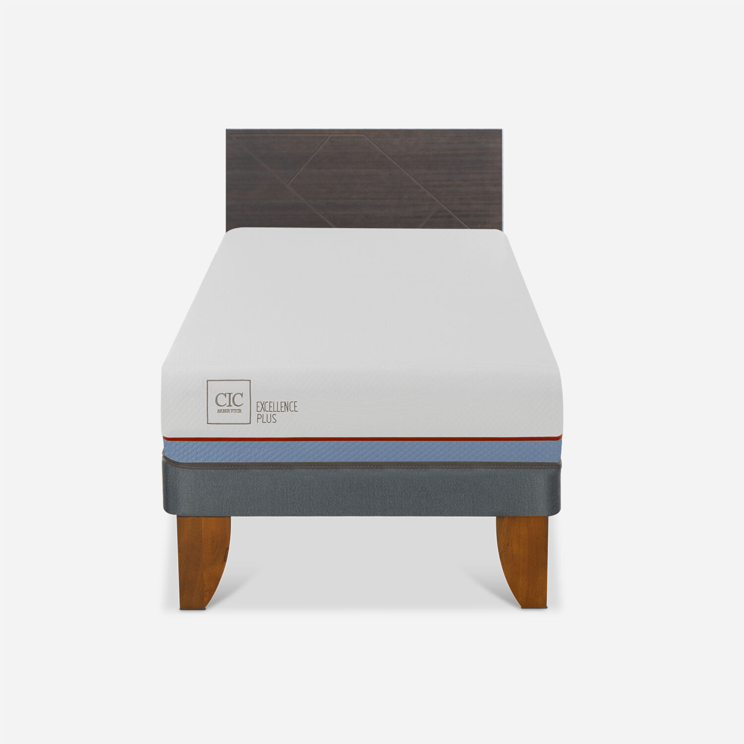 Cama Europea 1,5 Plazas Excellence Plus + Respaldo Villarrica Gris