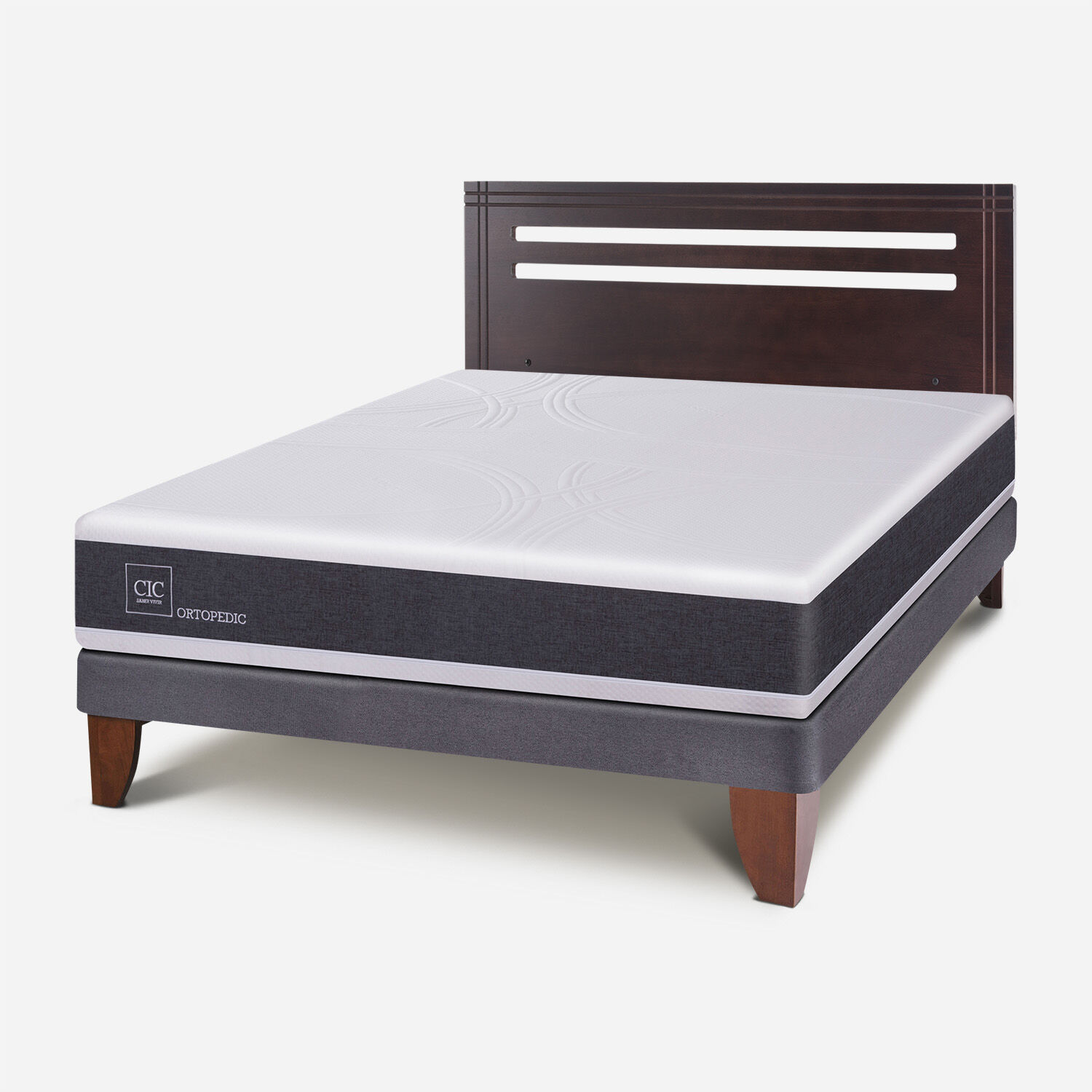 Cama Europea 2 Plazas Base Normal Ortopedic + Respaldo Múnich
