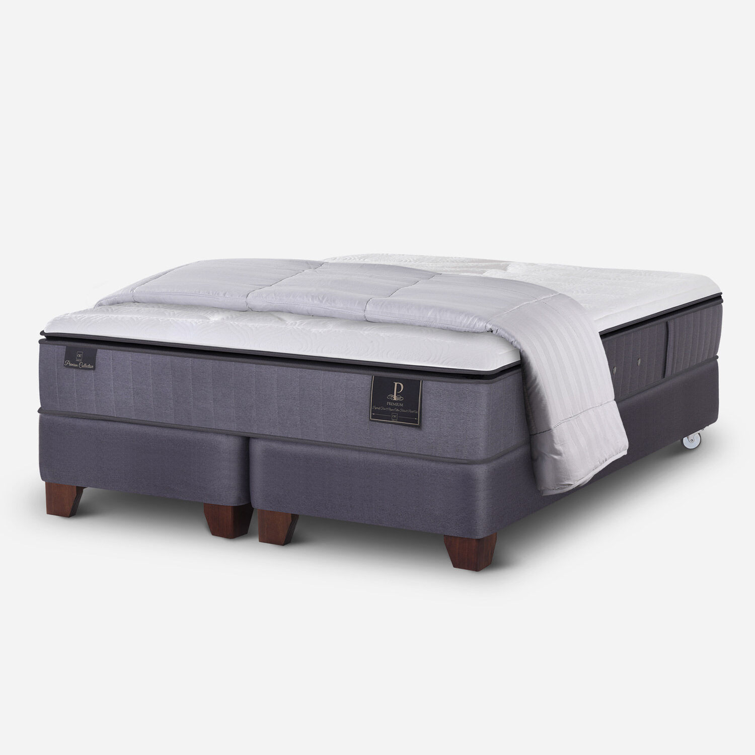 Box Spring 2 Plazas Premium Base Dividida + Plum&oacute;n