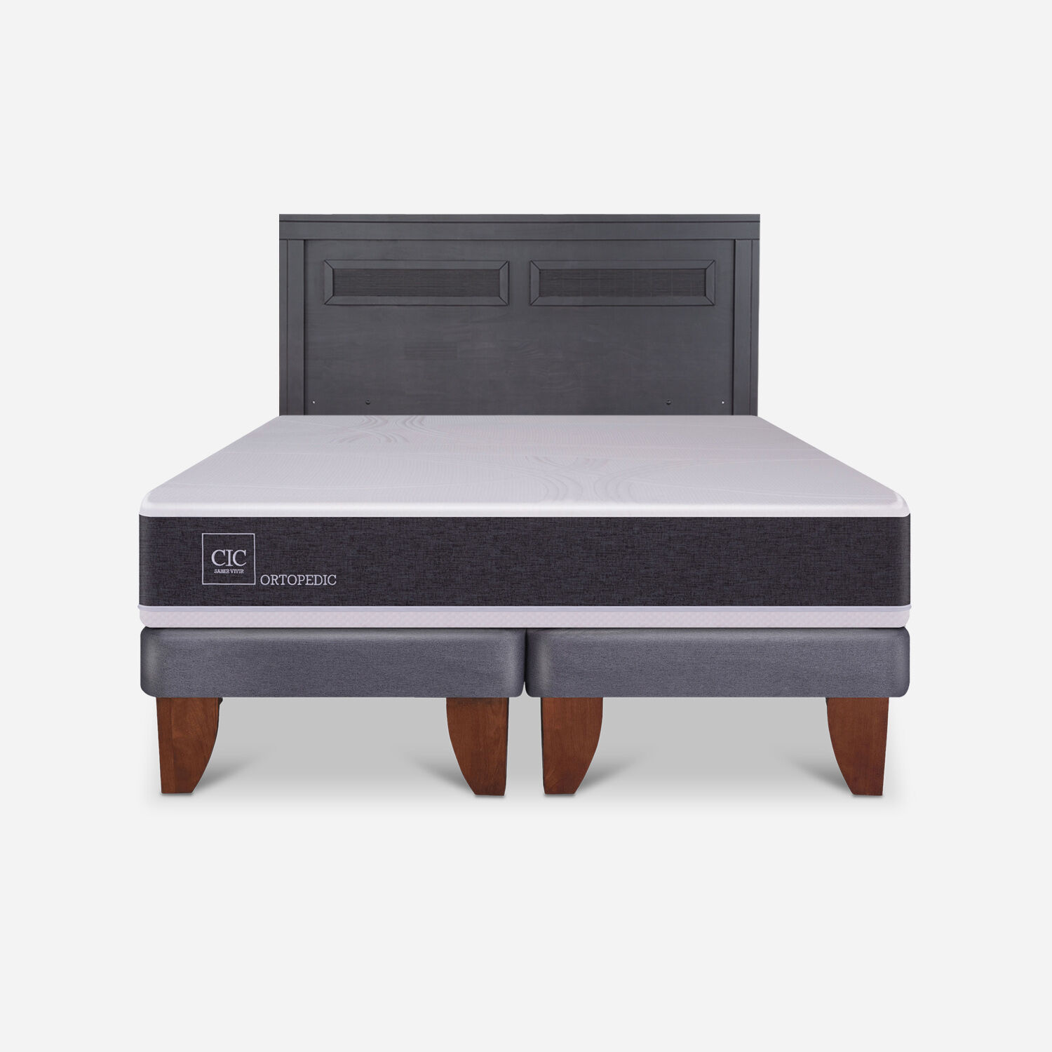 Cama Europea 2 Plazas Ortopedic Base Dividida + Respaldo Milán Negro