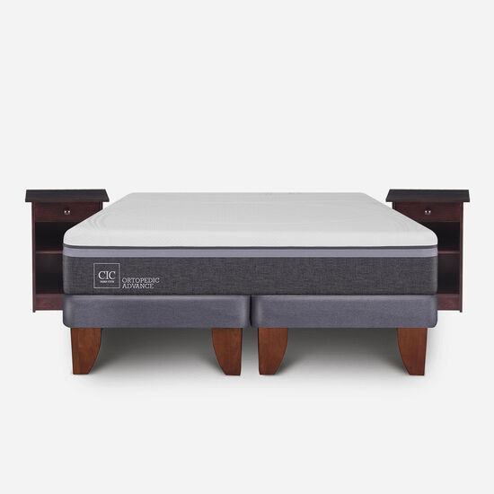 Cama Europea 2 Plazas Ortopedic Advance Base Dividida + Veladores Dublín Choc