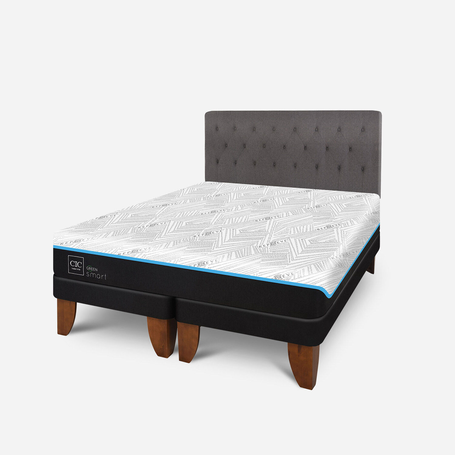 Cama Europea King Infinity Green Base Dividida + Respaldo Kavery