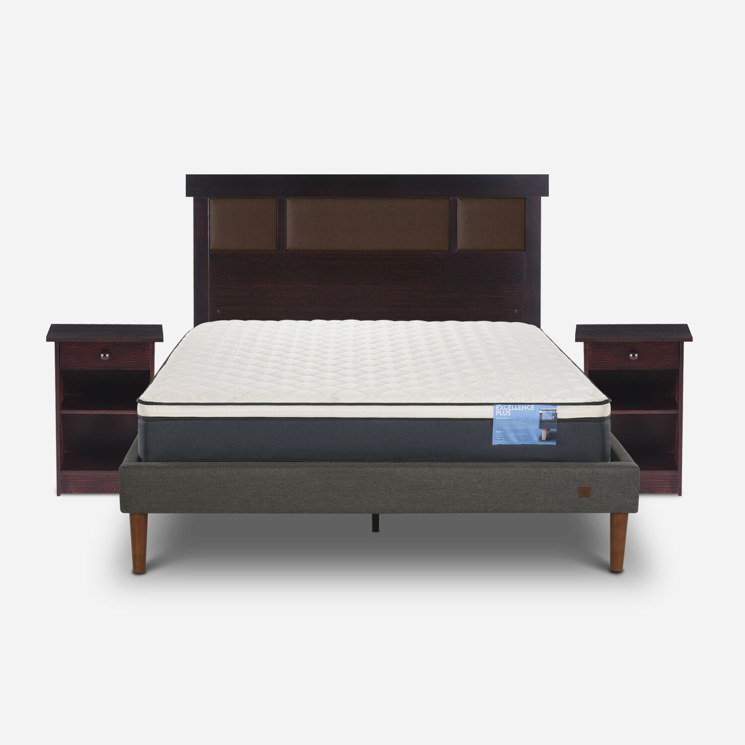 Cama Europea Curve 2 Plazas Excellence Plus + Set Dubl&iacute;n Chocolate