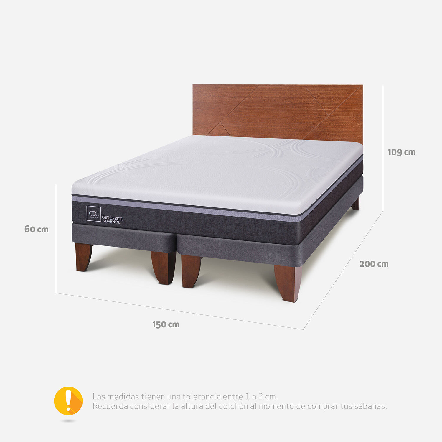 Cama Europea 2 Plazas Base Dividida Ortopedic Advance + Respaldo Villarrica Caramel