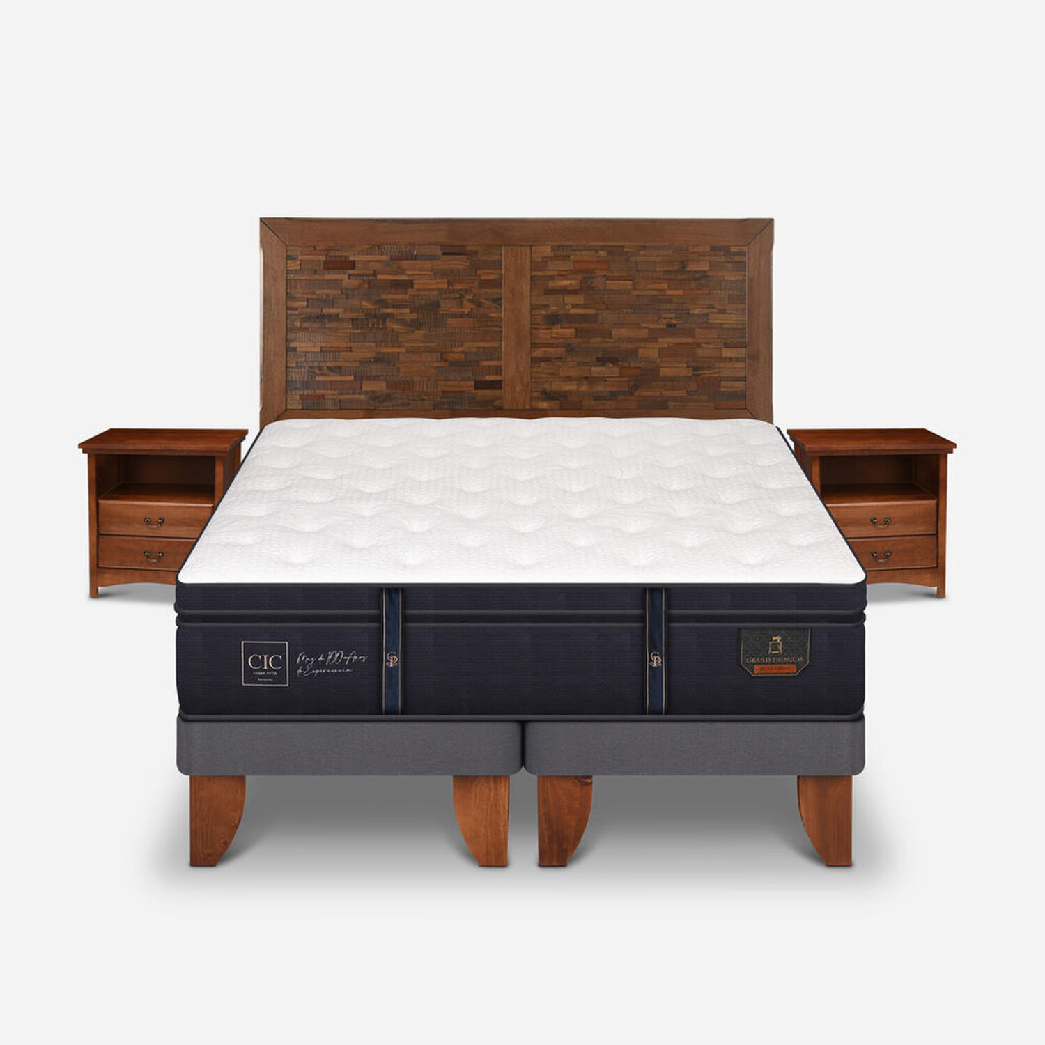 Cama Europea 2 Plazas Grand Premium Base Dividida + Set Antique