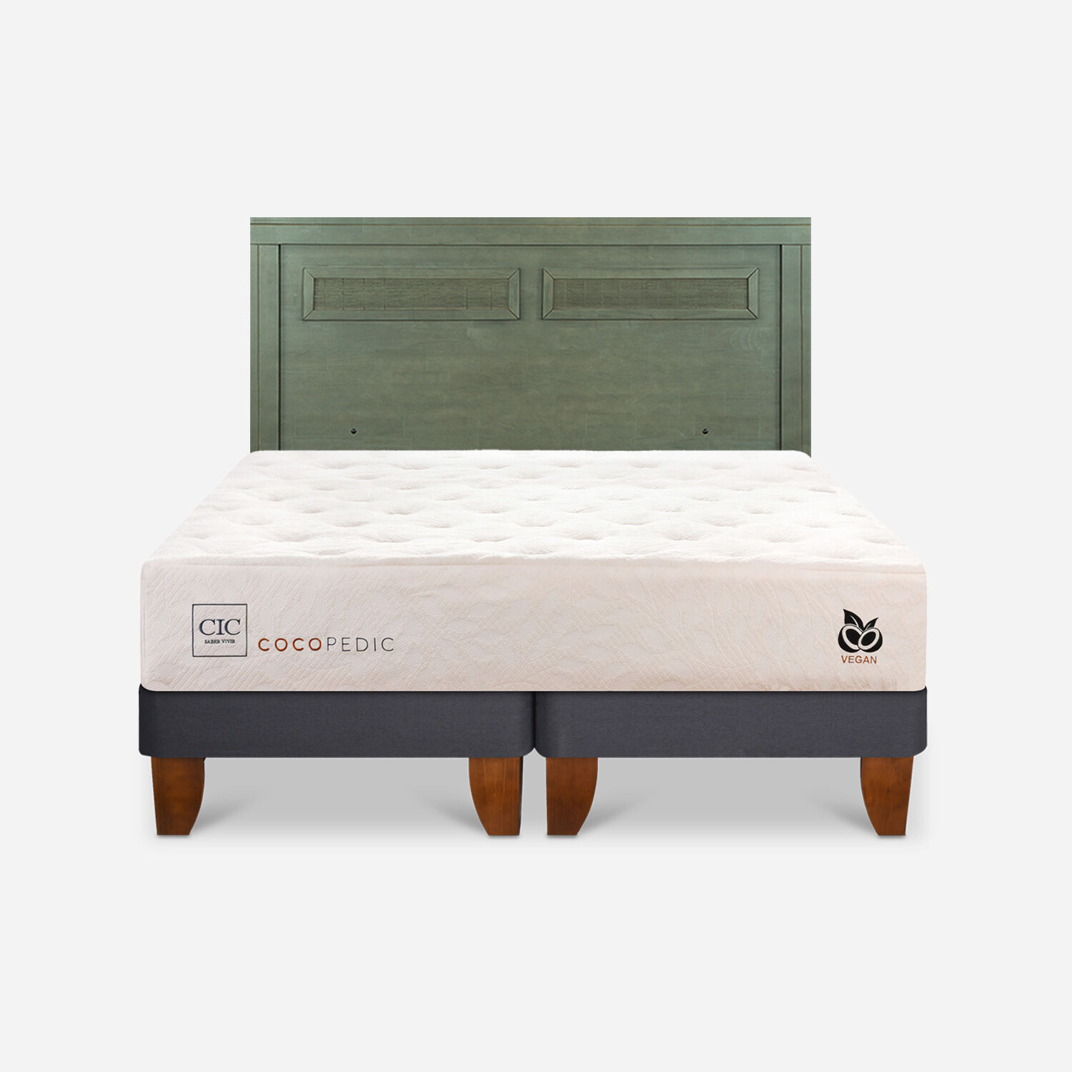 Cama Europea 2 Plazas Cocopedic Base Dividida + Respaldo Mil&aacute;n Olivo