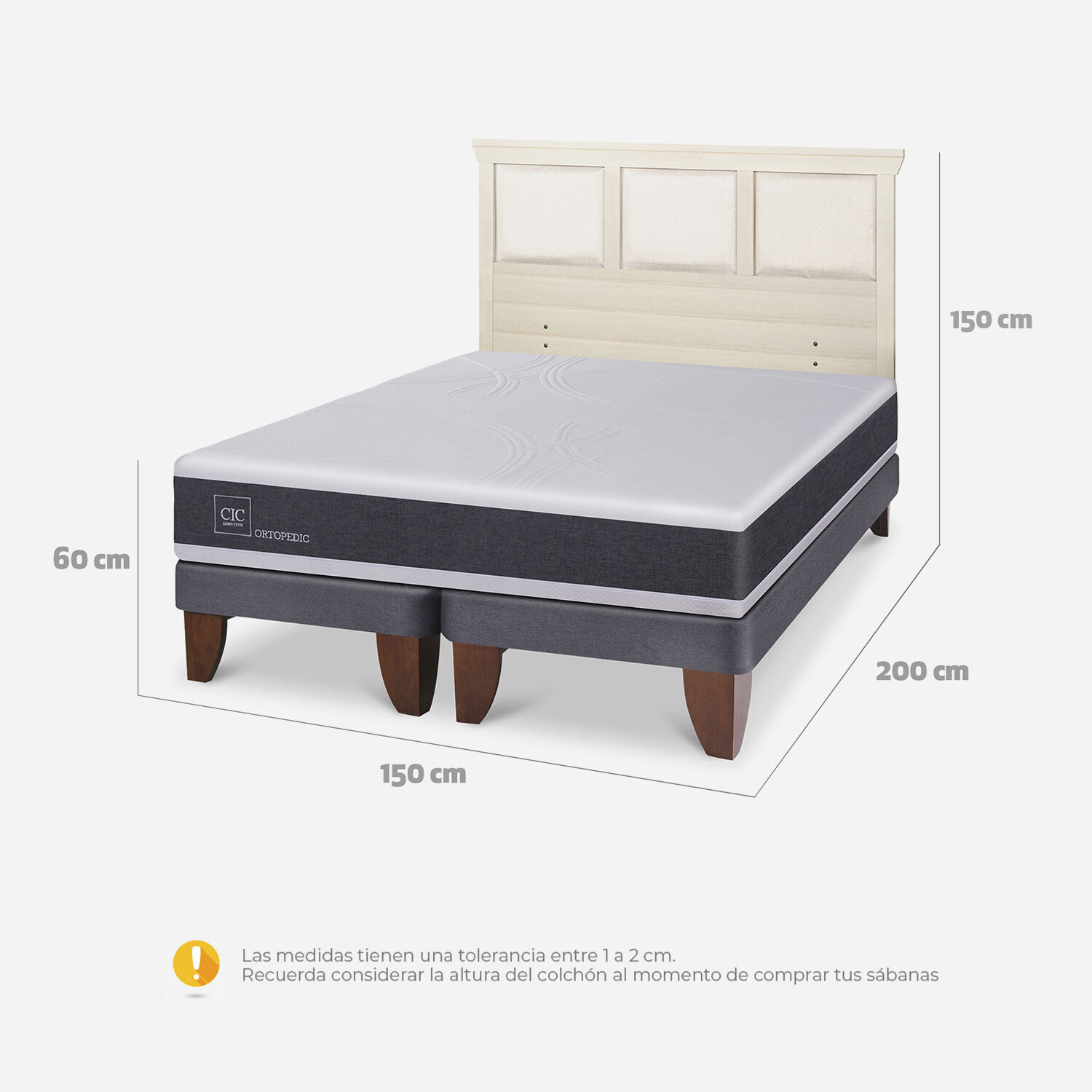 Cama Europea 2 Plazas Ortopedic Base Dividida + Respaldo Torino Alpino