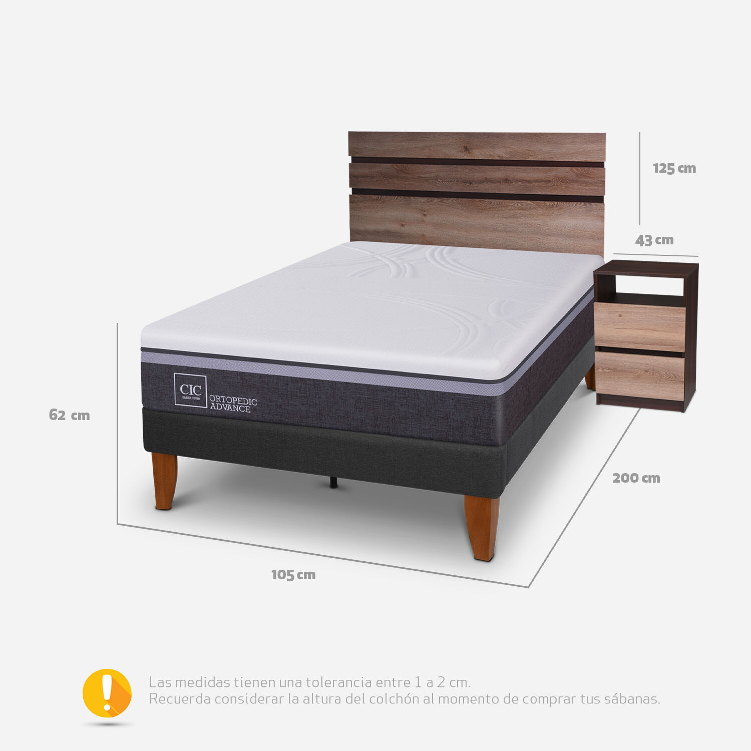 Cama Europea Curve 1.5 Plazas Ortopedic Advance + Set Ares