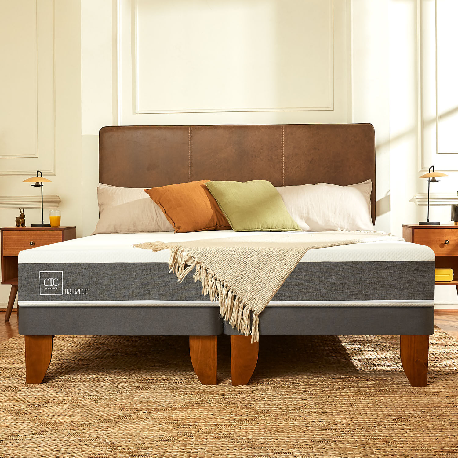 Cama Europea 2 Plazas Ortopedic Base Dividida + Set Baker