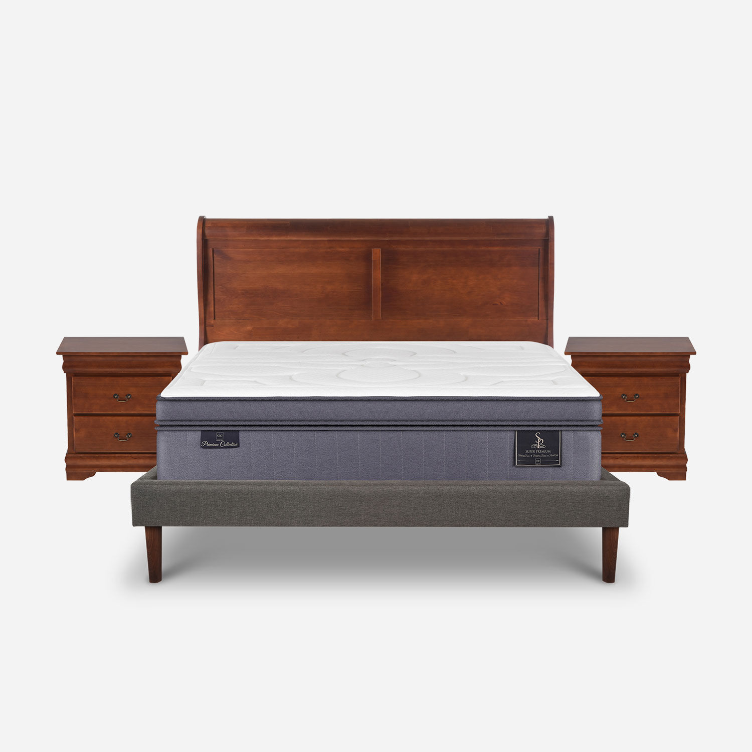 Cama Europea Curve 2 Plazas Super Premium + Set Mir&oacute; Caramel