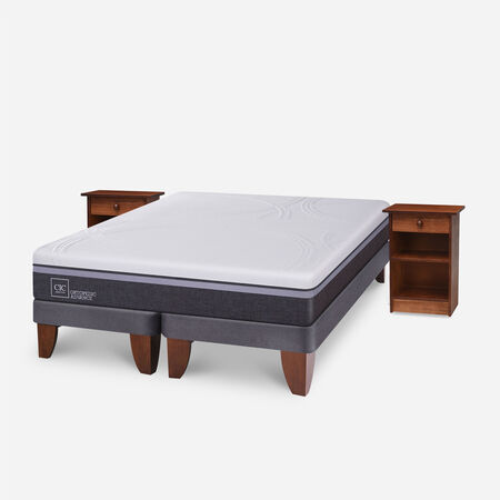 Cama Europea 2 Plazas Ortopedic Advance Base Dividida + Veladores Dubl&iacute;n Caramel