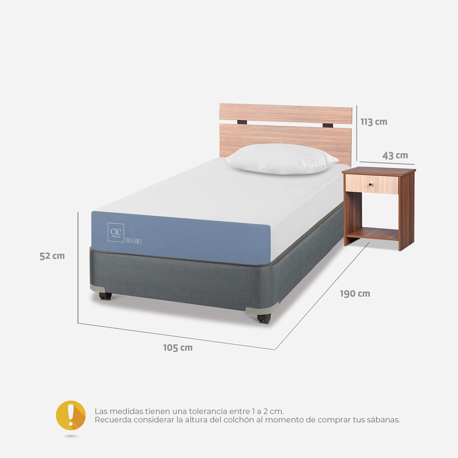 Cama Americana 1.5 Plazas Excellence + Set Olmo + Almohada