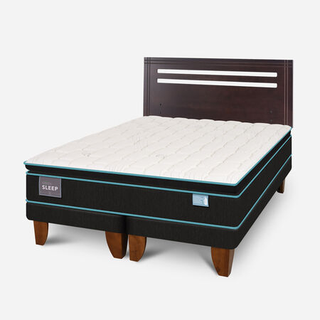 Cama Europea 2 Plazas Green Sleep Base Dividida + Respaldo Múnich Chocolate