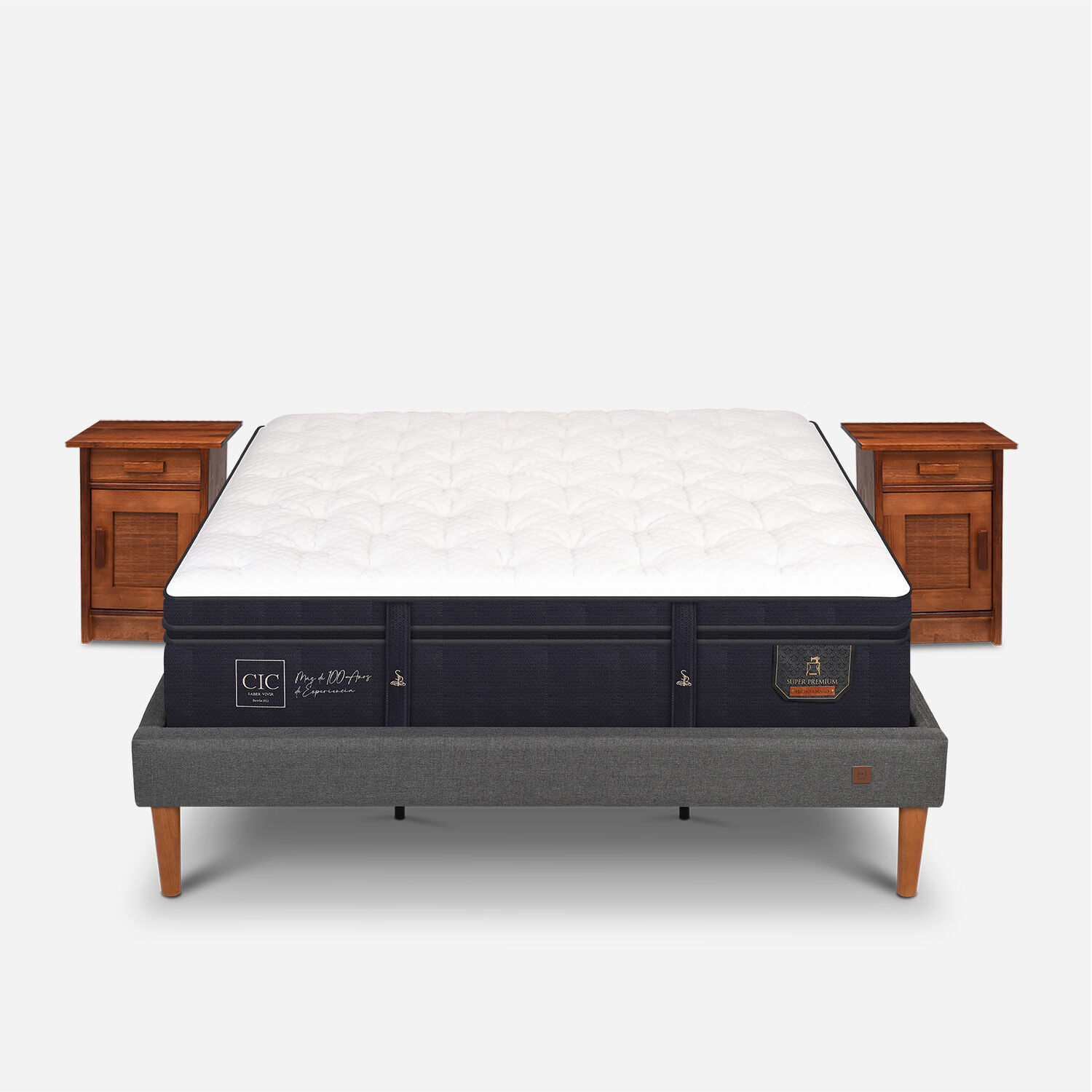 Cama Europea Curve King Super Premium + Veladores Mil&aacute;n Caramel