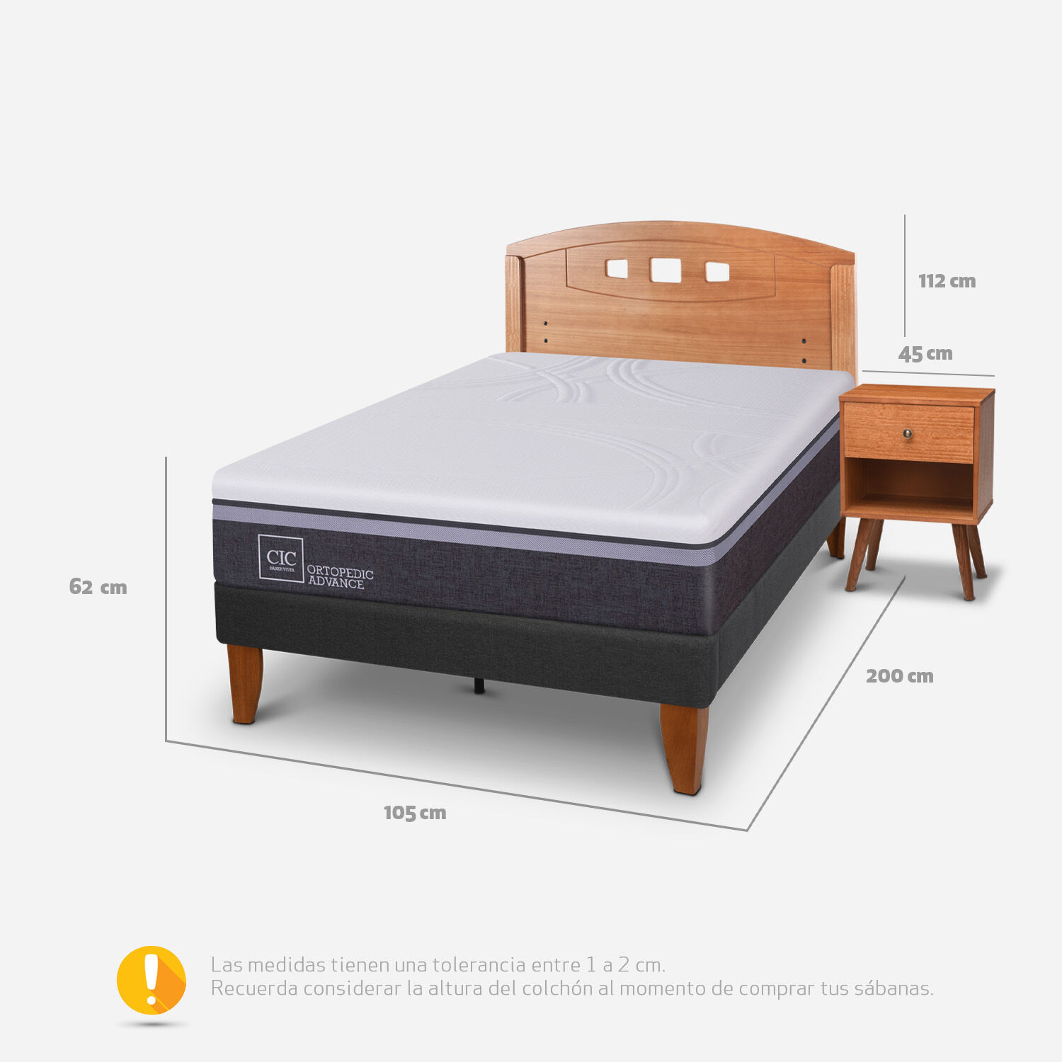 Cama Europea Curve 1,5 Plazas Ortopedic Advance + Set Gales Caramel