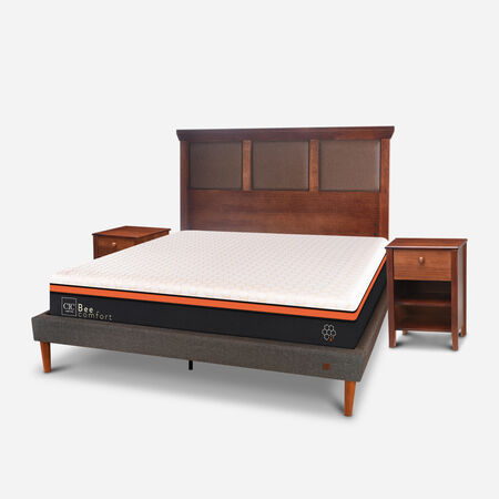 Cama Europea Curve 2 Plazas Bee Comfort + Set Torino Caramel