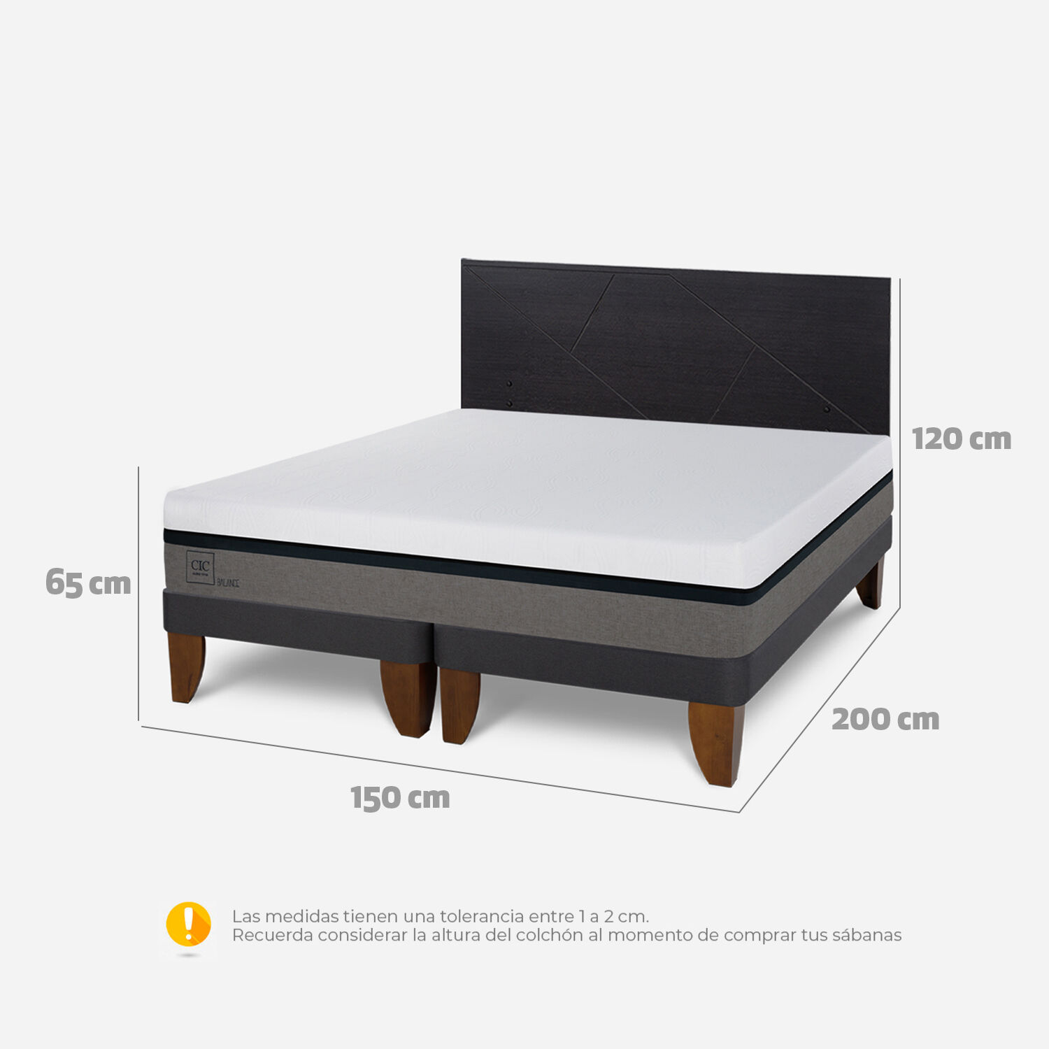 Cama Europea 2 Plazas Balance Base Dividida + Respaldo Villarrica Negro