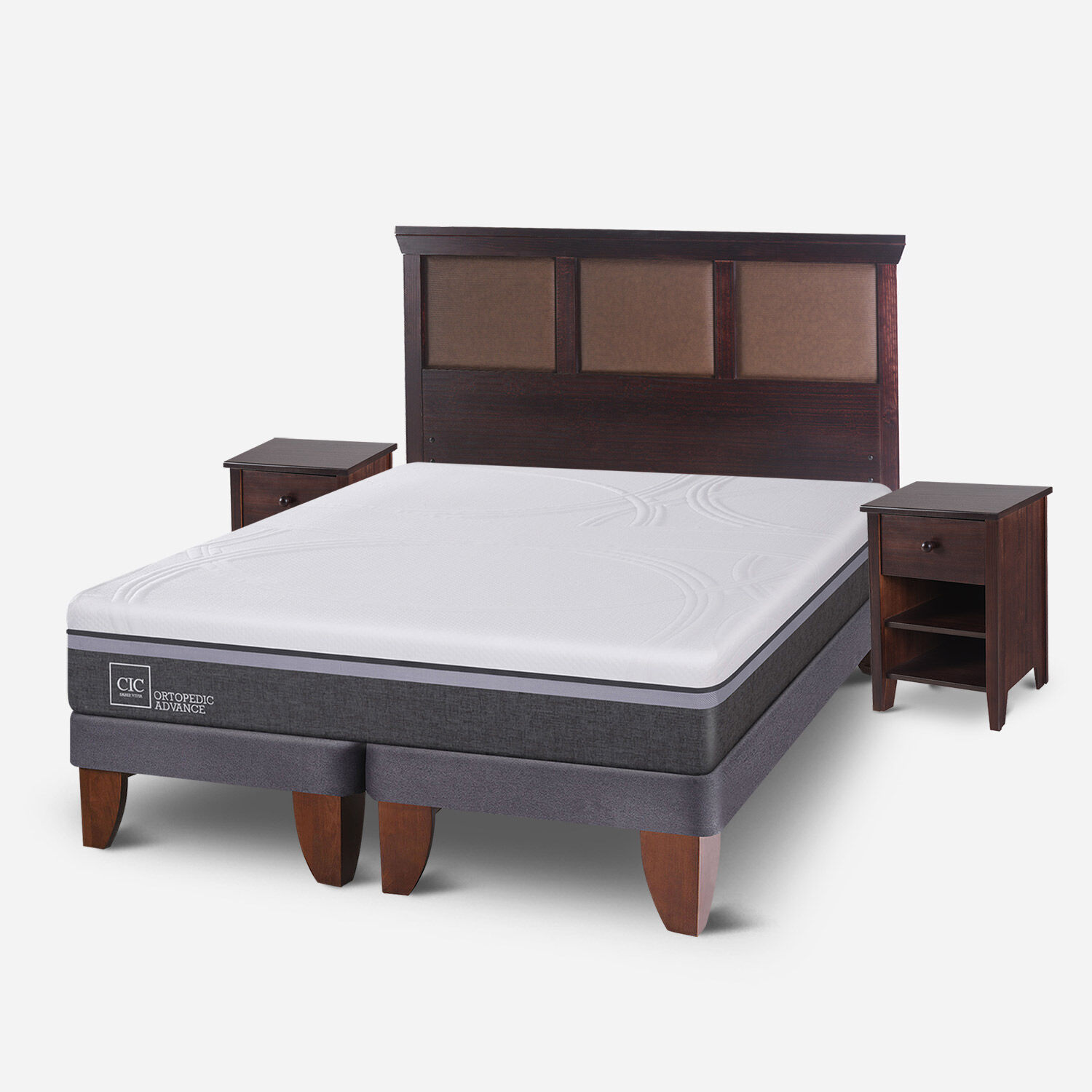 Cama Europea 2 Plazas Ortopedic Advance Base Dividida + Set Torino Choc