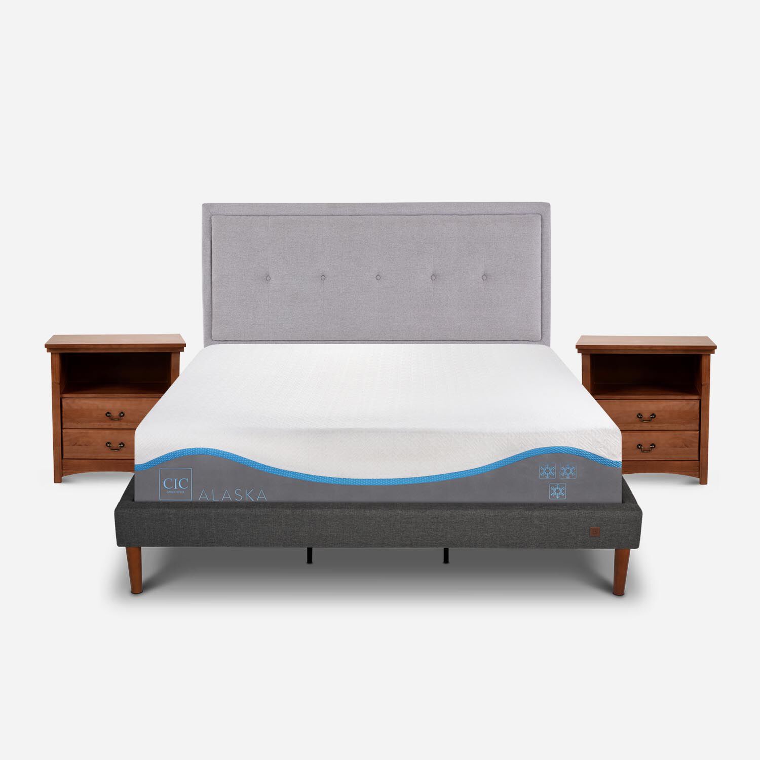 Cama Europea Curve King Alaska + Set Ganges