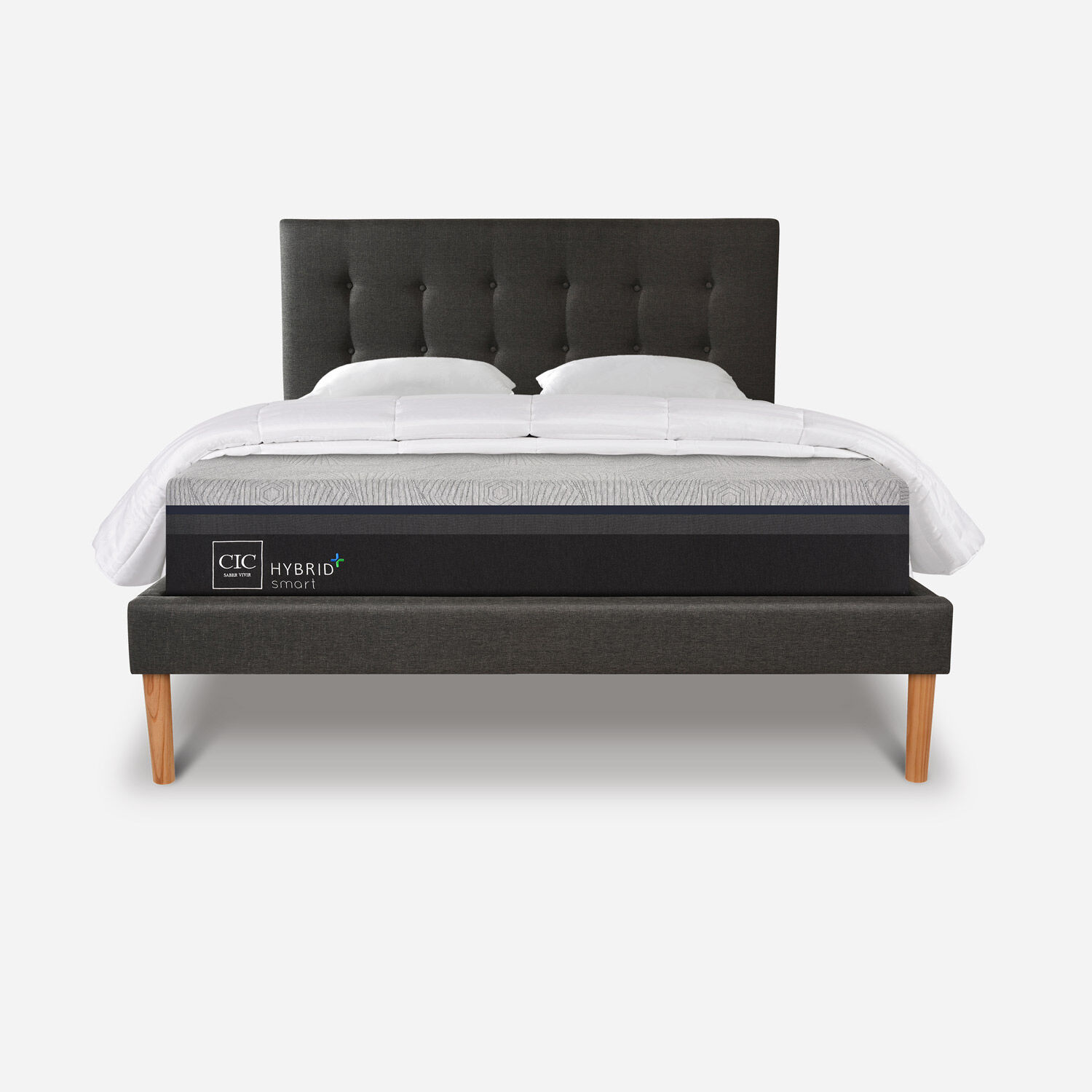 Cama King Hybrid Plus + Almohadas Viscoel&aacute;sticas + Plum&oacute;n