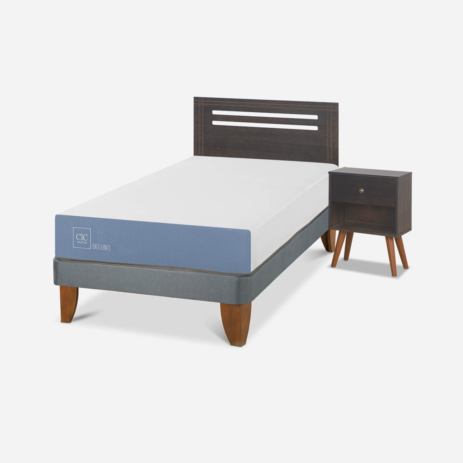 Cama Europea 1,5 Plazas Excellence + Set M&uacute;nich Gris