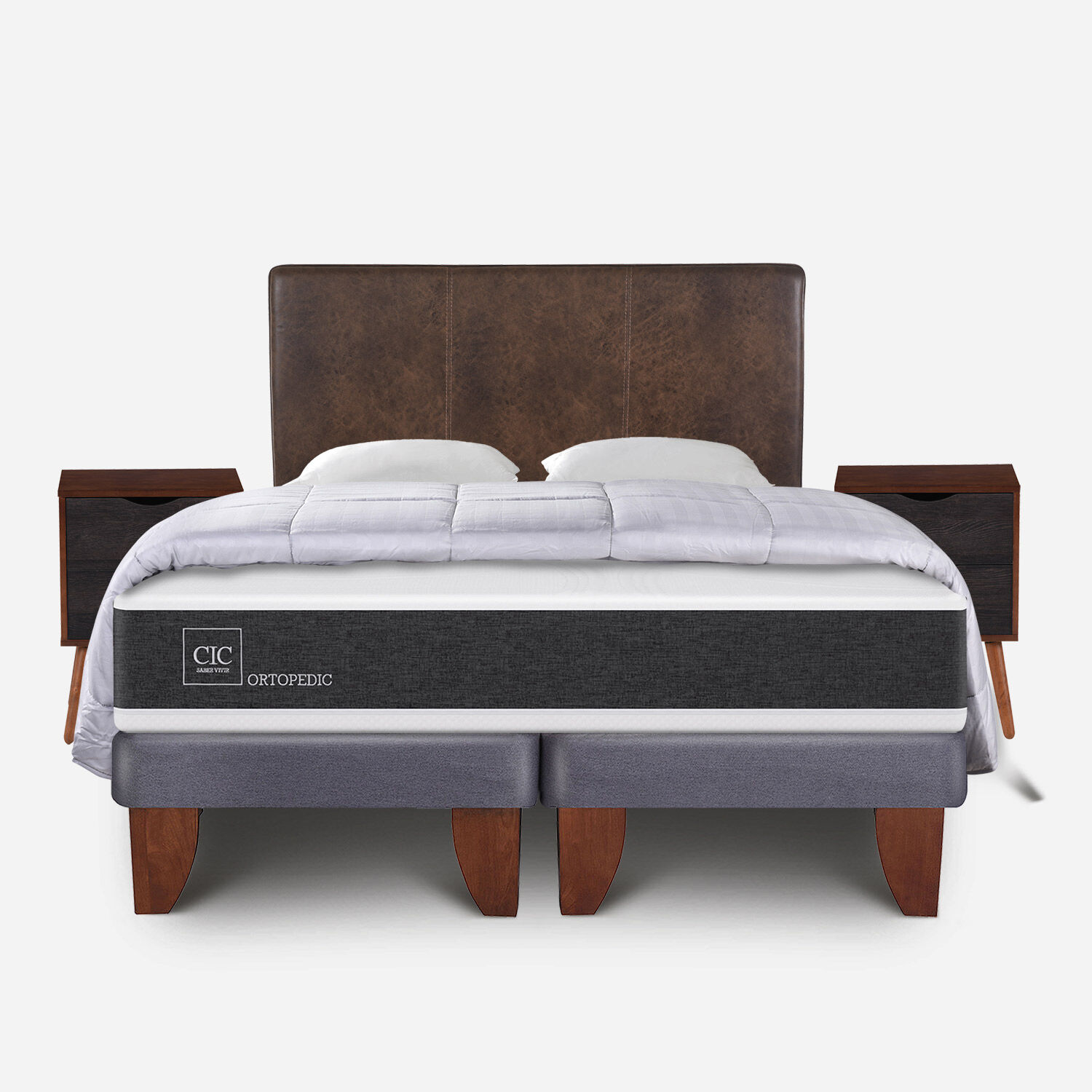 Cama Europea 2 Plazas Ortopedic Base Dividida + Almohadas + Plum&oacute;n + Set Baker