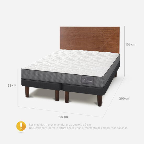 Cama Europea 2 Plazas Base Dividida Anatomic + Respaldo Villarrica