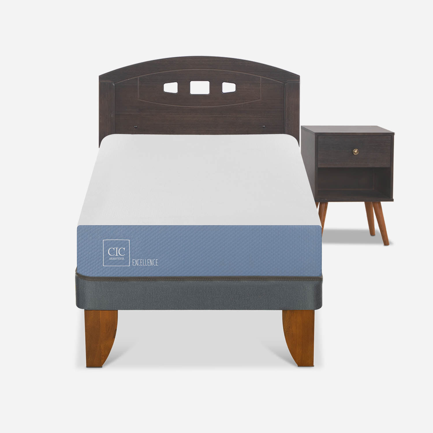 Cama Europea 1 Plaza Excellence + Set Gales Gris