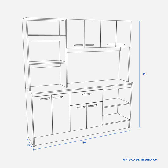 Mueble de Cocina 5 Puertas 1 Cajón Paula 150x180x45 Cm