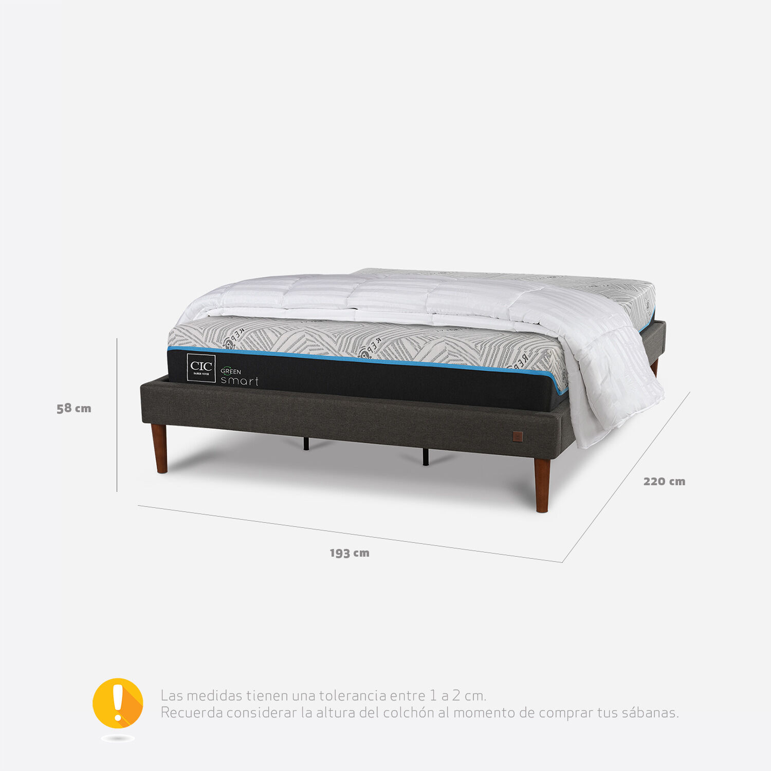 Cama Europea Curve King Infinity Green + Plum&oacute;n