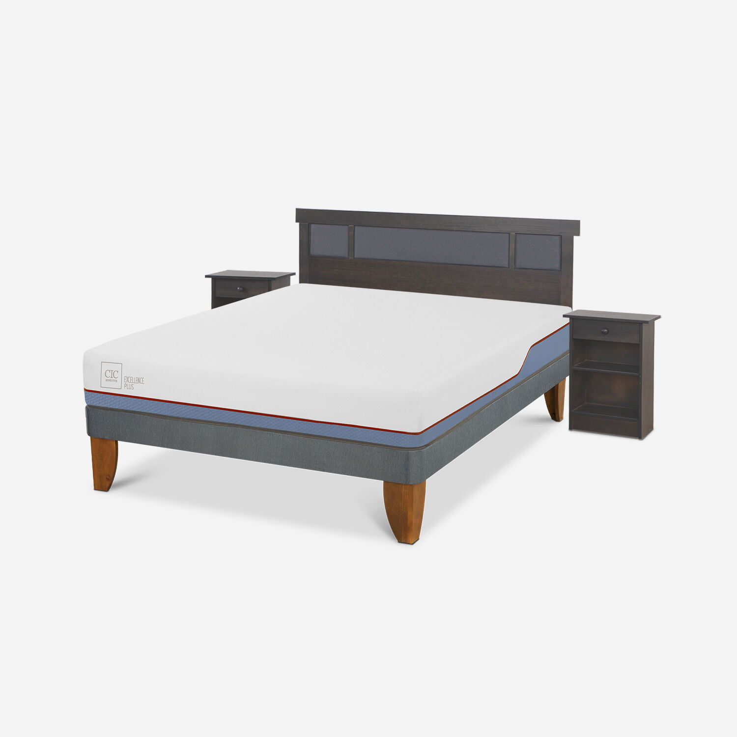 Cama Europea 2 Plazas Excellence Plus Base Normal + Set Dublín Gris