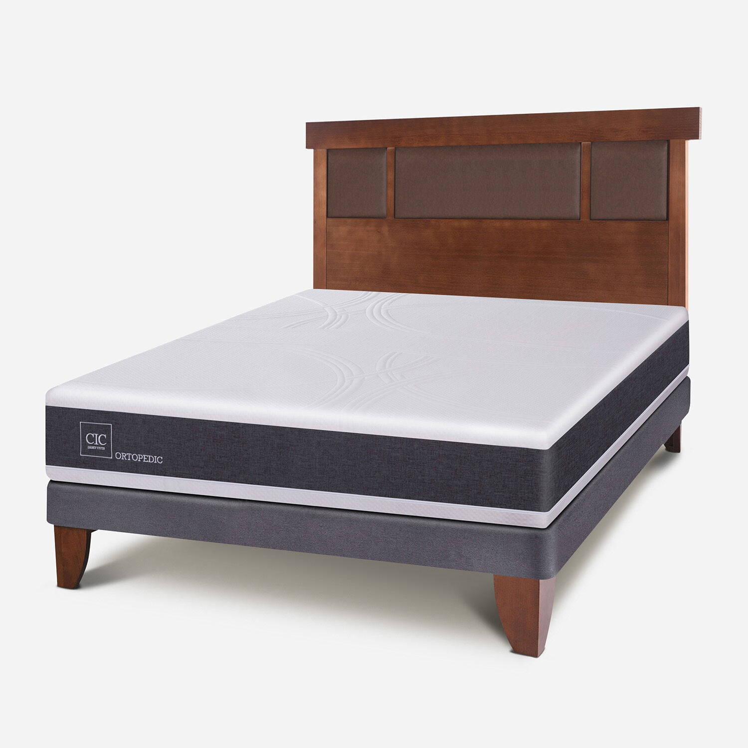 Cama Europea 2 Plazas Base Normal Ortopedic + Respaldo Dublín Caramel