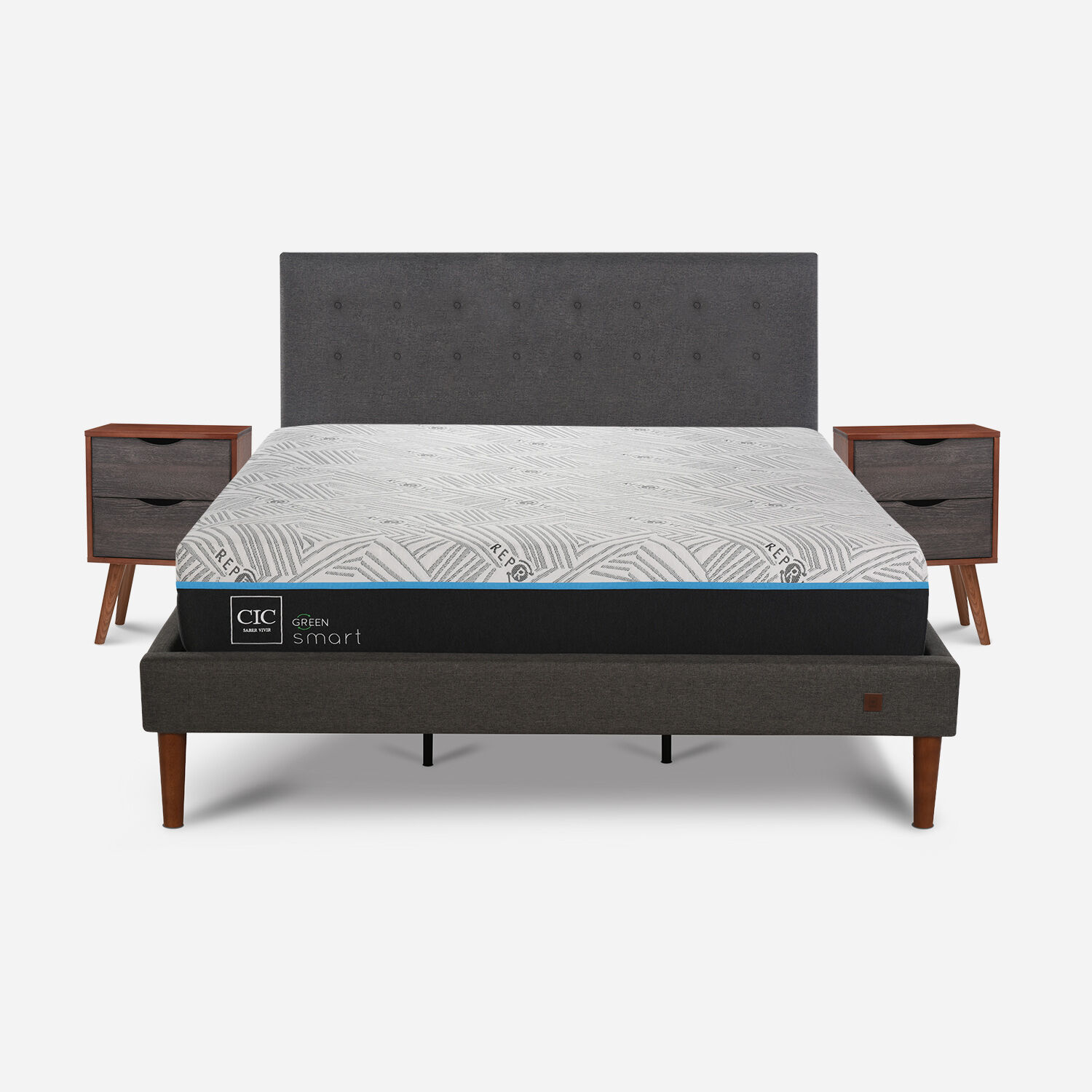 Cama Europea Curve King Infinity Green + Set &Eacute;ufrates