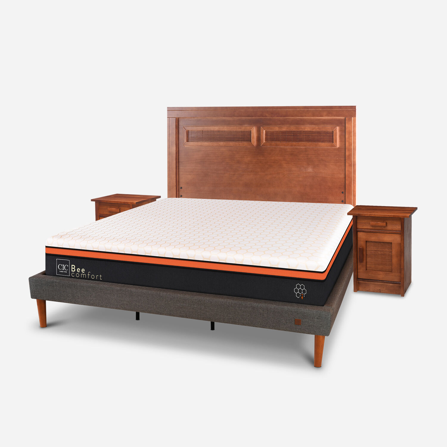 Cama Europea Curve King Bee Comfort + Set Mil&aacute;n Caramel