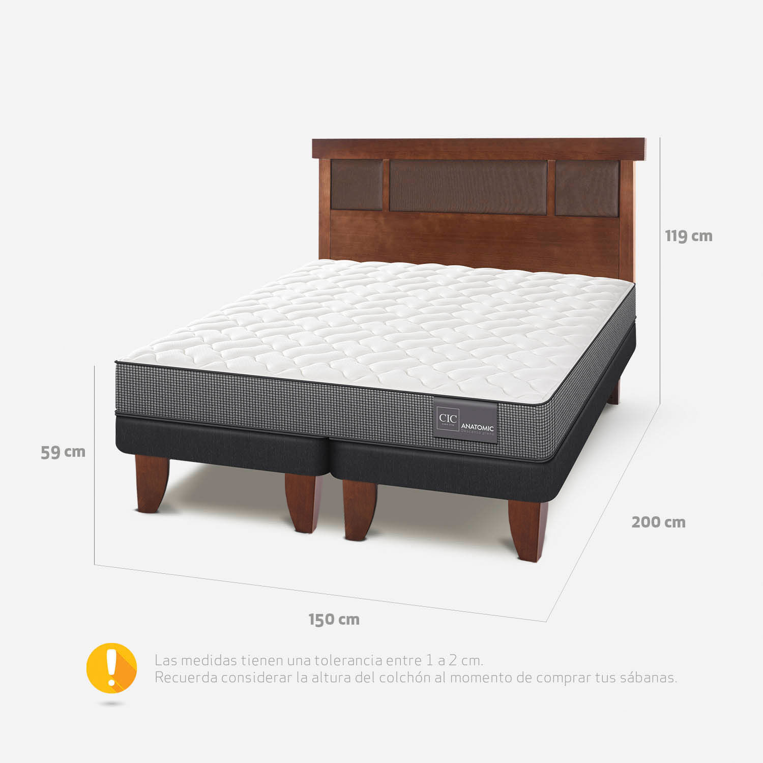 Cama Europea 2 Plazas Base Dividida Anatomic + Respaldo Dublín Caramel