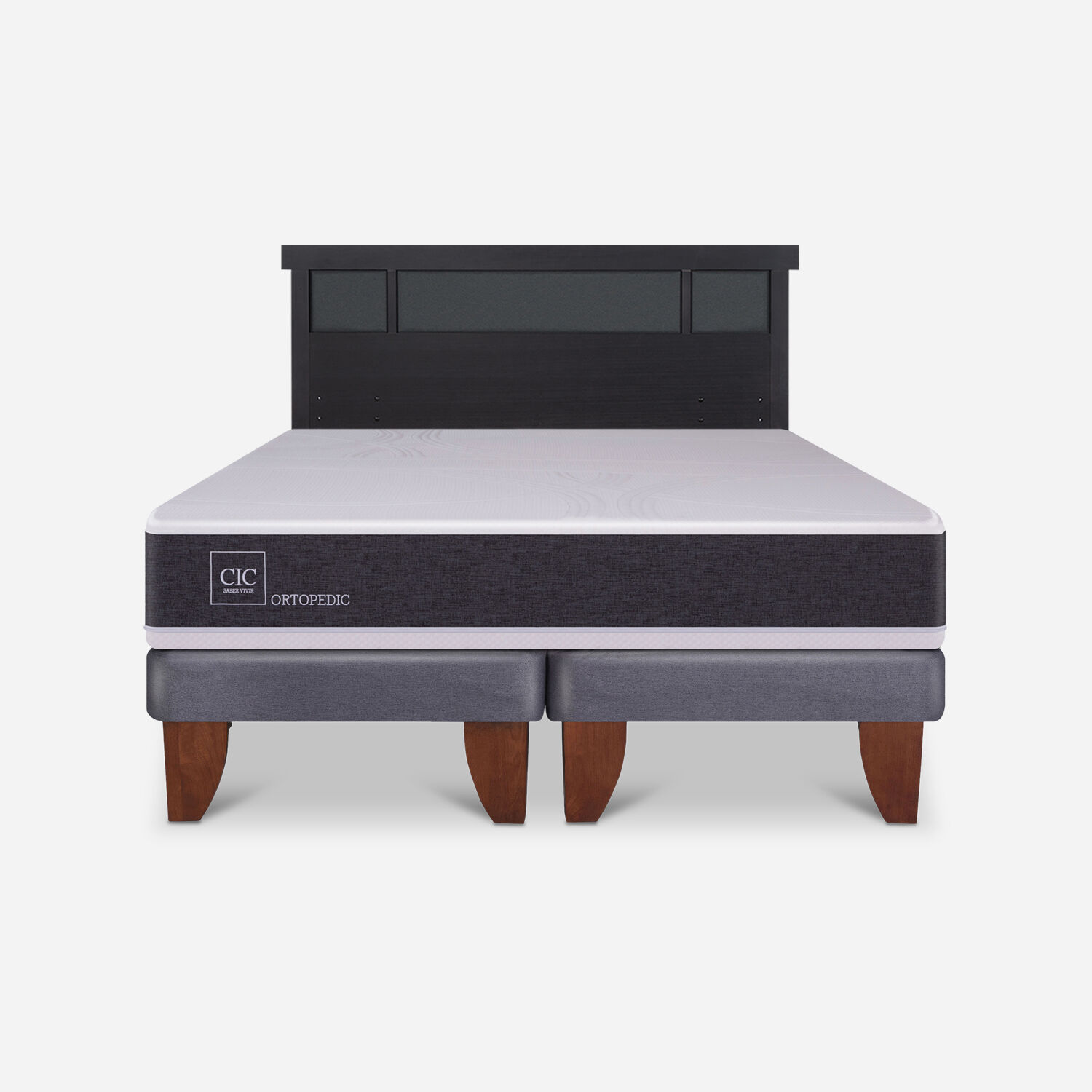 Cama Europea 2 Plazas Ortopedic Base Dividida + Respaldo Dublín Negro